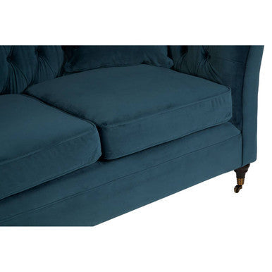 Deep teal sabrina two seat sofa with tufted backrest and cushioned seat in midnight velvet material