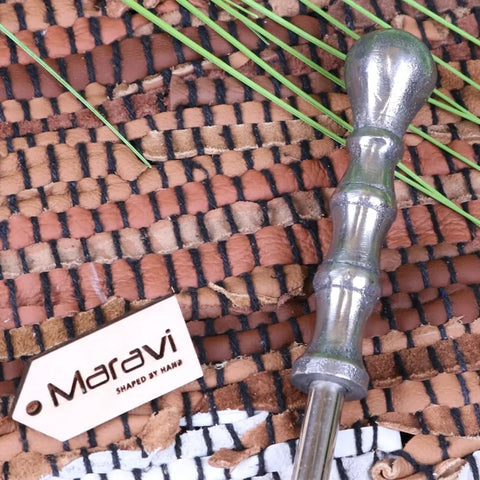 Silver-toned sagara long handled shoe horn with bamboo handle and polished metal shaft for easy long handled shoe use