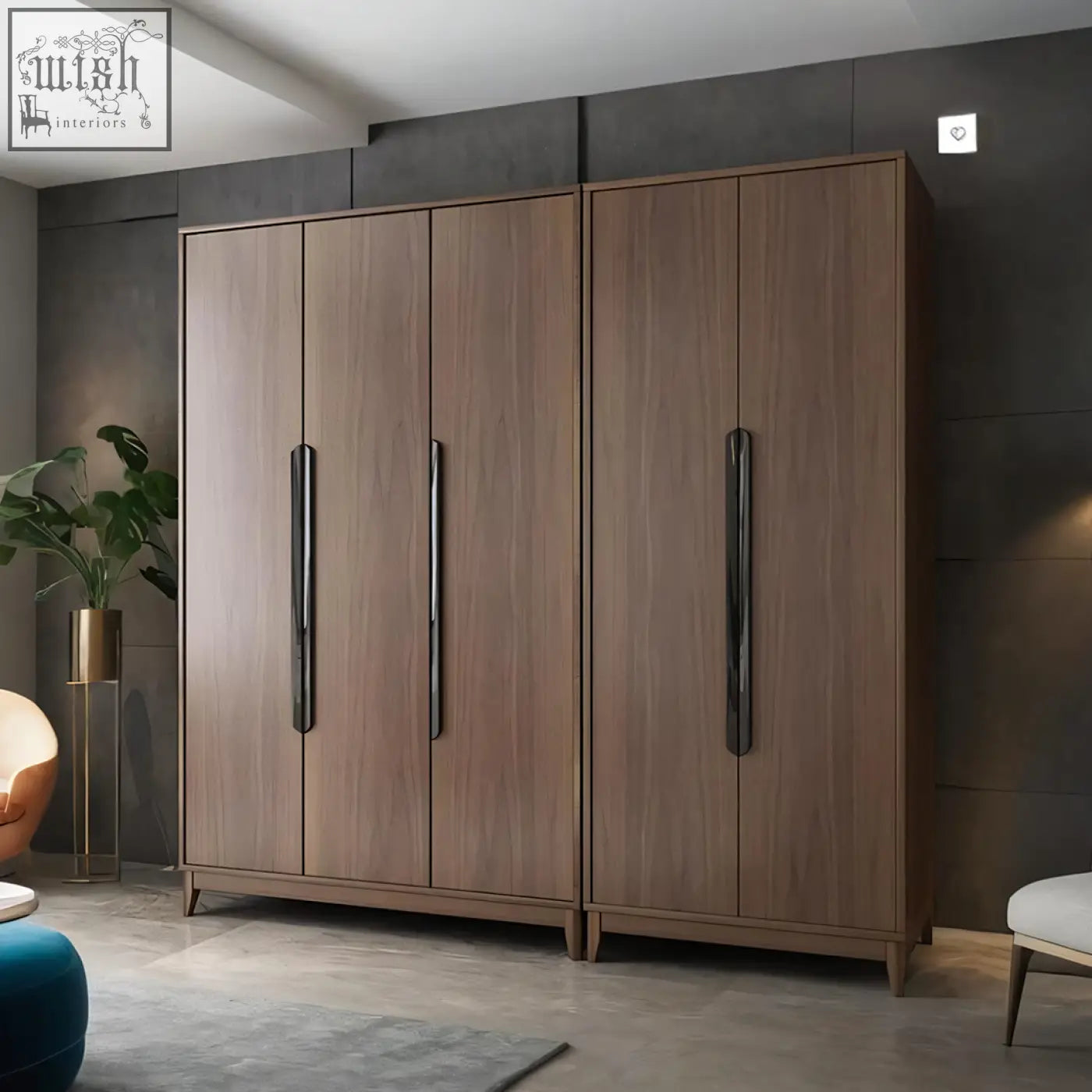 Modern rosewood saheema ka9325 wardrobe with sleek black vertical handles for stylish storage solution