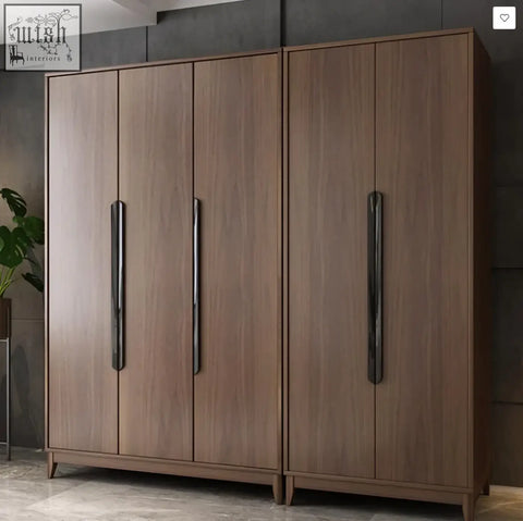 Modern wooden saheema ka9325 wardrobe in rosewood with three doors and sleek black handles flat pack design