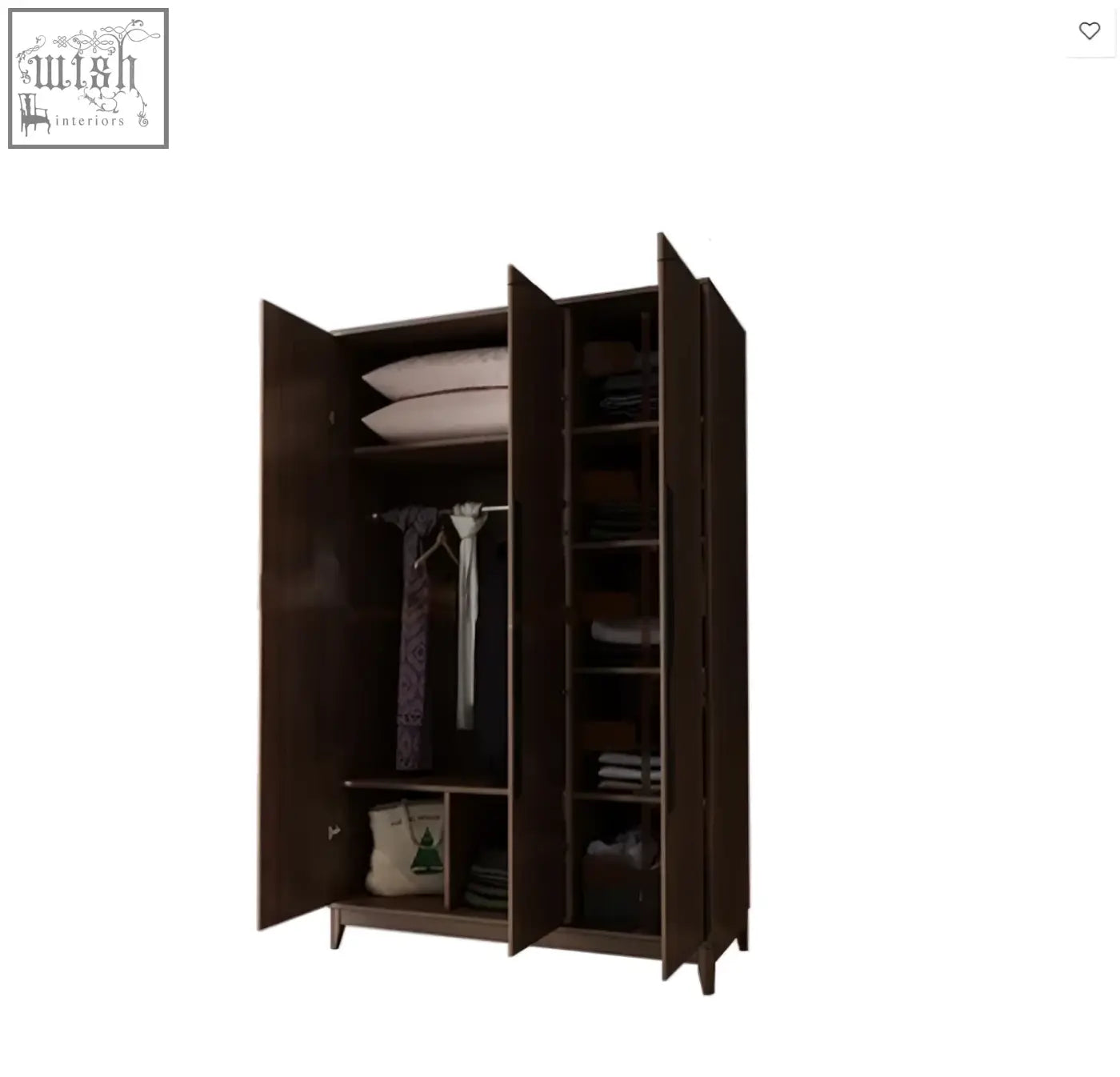 Dark brown rosewood saheema ka9325 wardrobe with three doors shelves and hanging space flat pack design