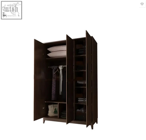 Dark brown rosewood saheema ka9325 wardrobe with three doors shelves and hanging space flat pack design