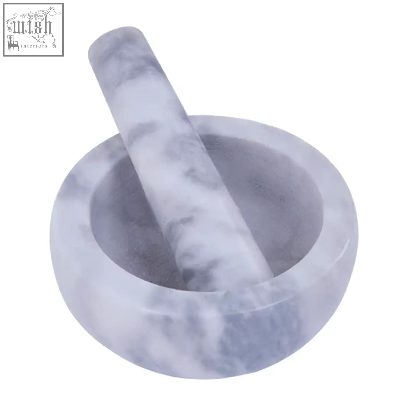 Salerno 200ml grey marble mortar and pestle set in white and gray for grinding herbs and spices