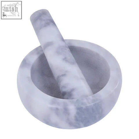 Salerno 200ml grey marble mortar and pestle set in white and gray for grinding herbs and spices