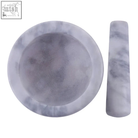 White and gray marbled stone mortar and pestle set of the salerno 200ml grey ideal for grinding herbs and spices