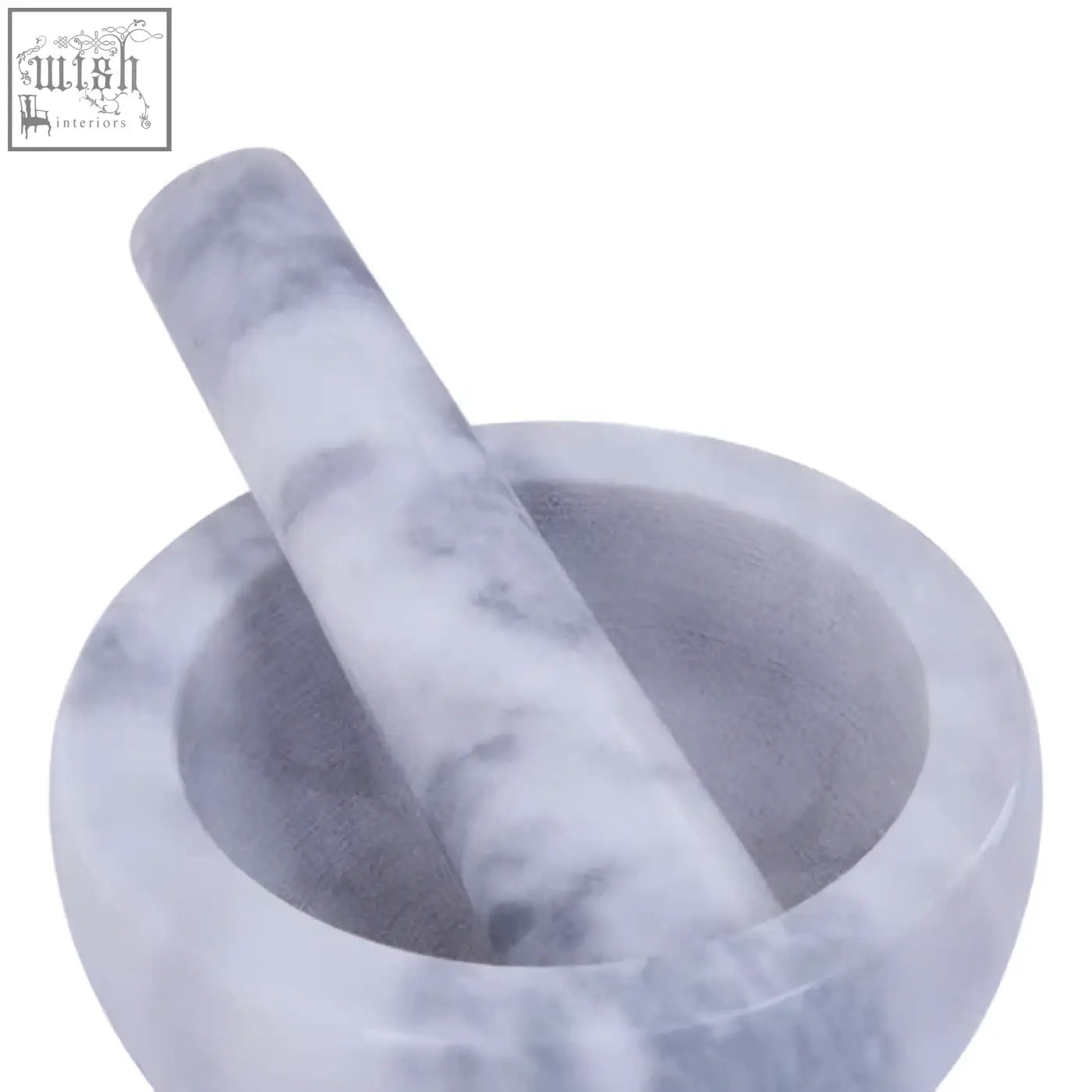 Salerno 200ml grey white marble mortar and pestle set with subtle gray veining for grinding and mixing
