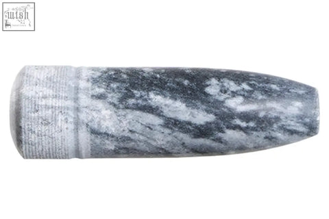 Salerno grey marble curved mortar and pestle with grey marble curved bullet-shaped pestle and textured ribbed finish