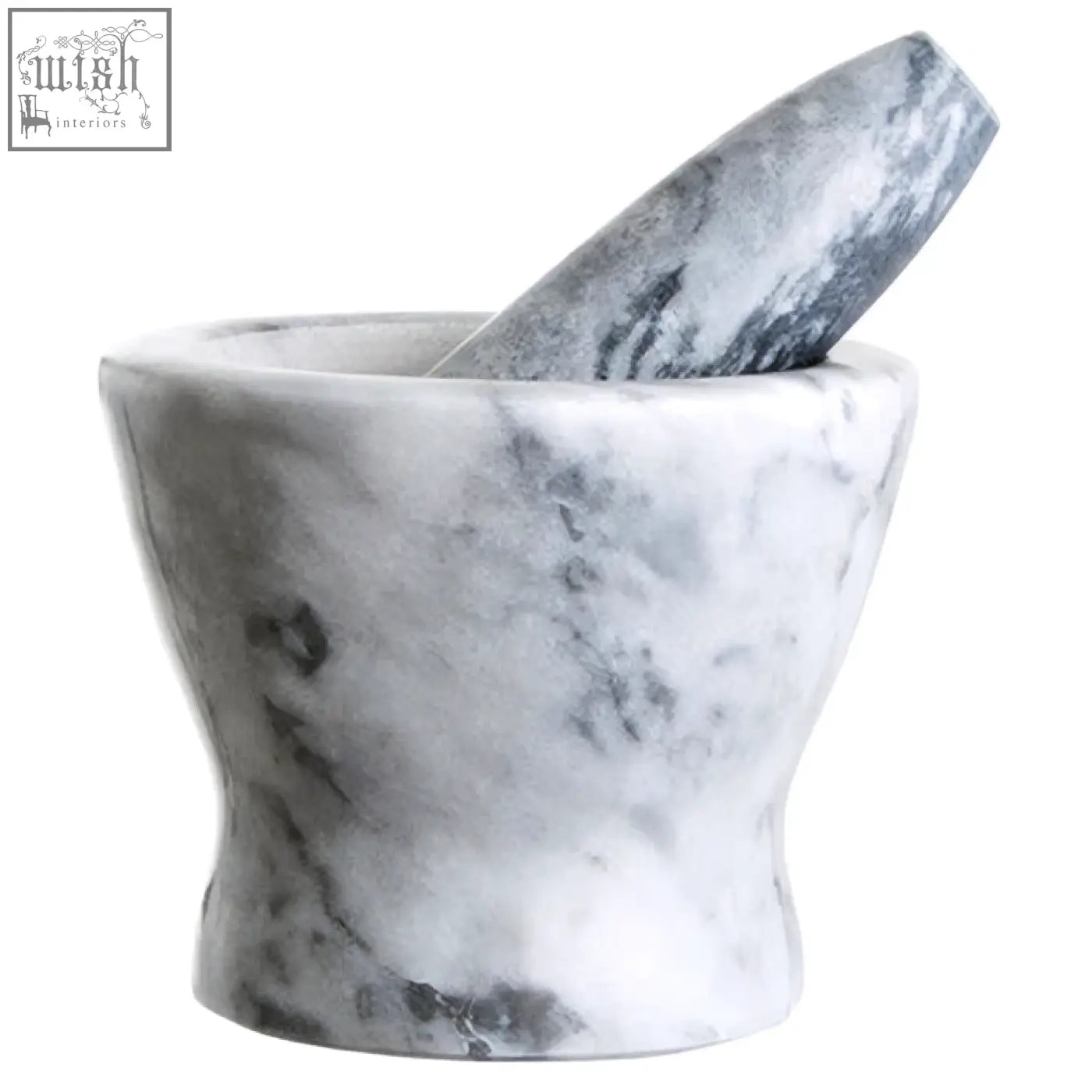 Salerno grey marble curved mortar and pestle in white and grey marble perfect for grinding spices and herbs