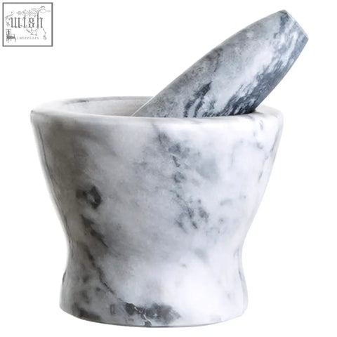 Salerno grey marble curved mortar and pestle made of white and grey marble perfect for grinding herbs and spices