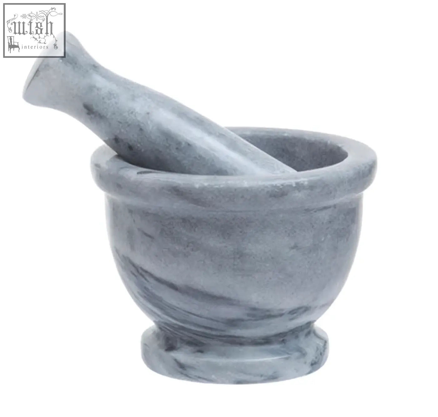Salerno grey marble mortar and pestle set with rim in smooth polished grey marble for easy grinding and mixing