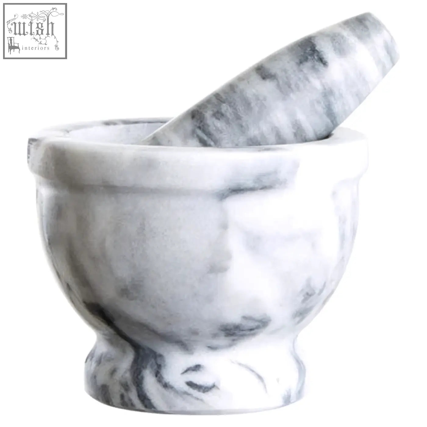 Salerno grey marble mortar and pestle with rim in white and grey marbled stone for grinding and crushing