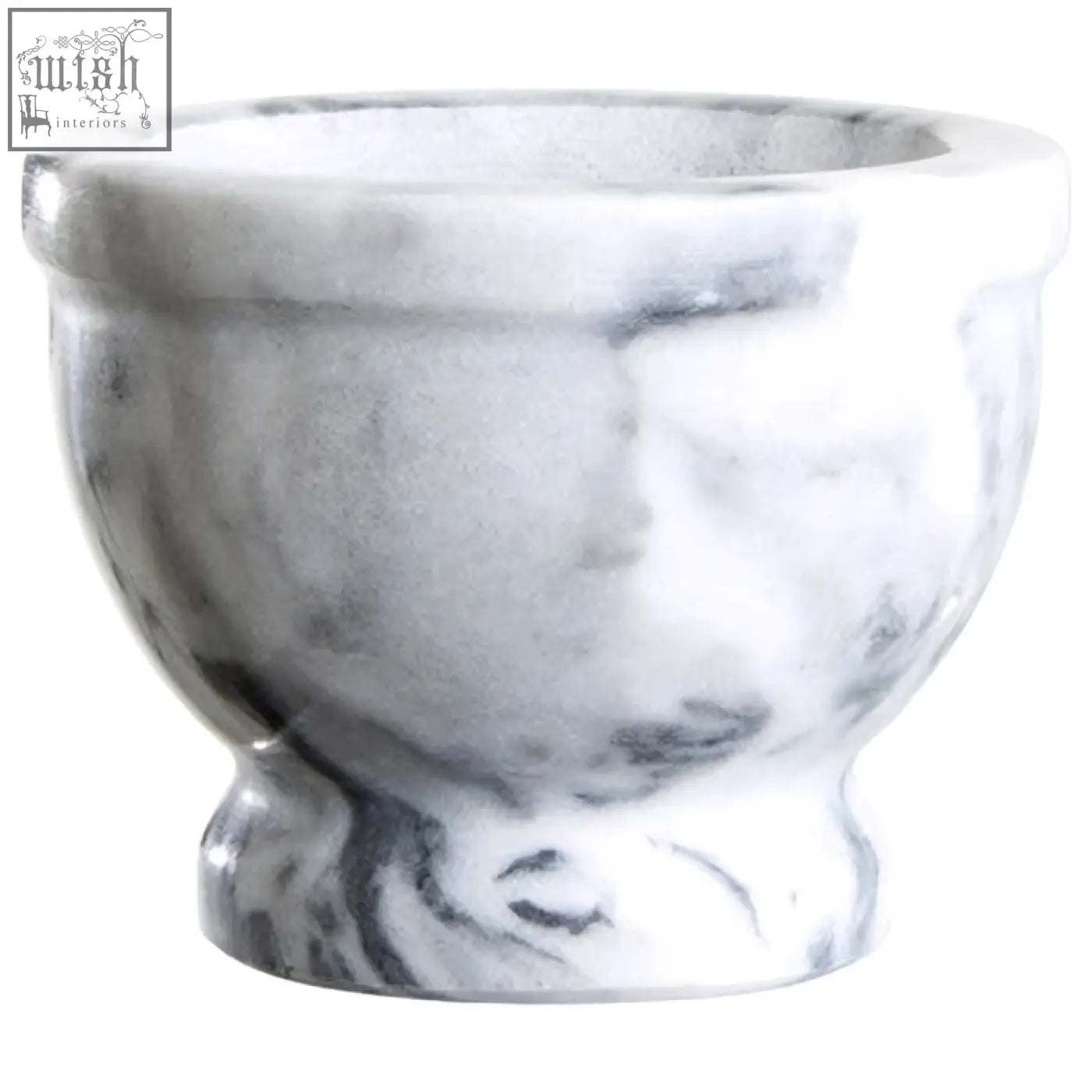 Salerno grey marble mortar and pestle with rim featuring smooth polished white and grey marble surface