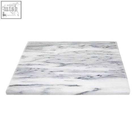 Large white marble rectangular chopping and serving board with elegant gray veining in white marble slab design