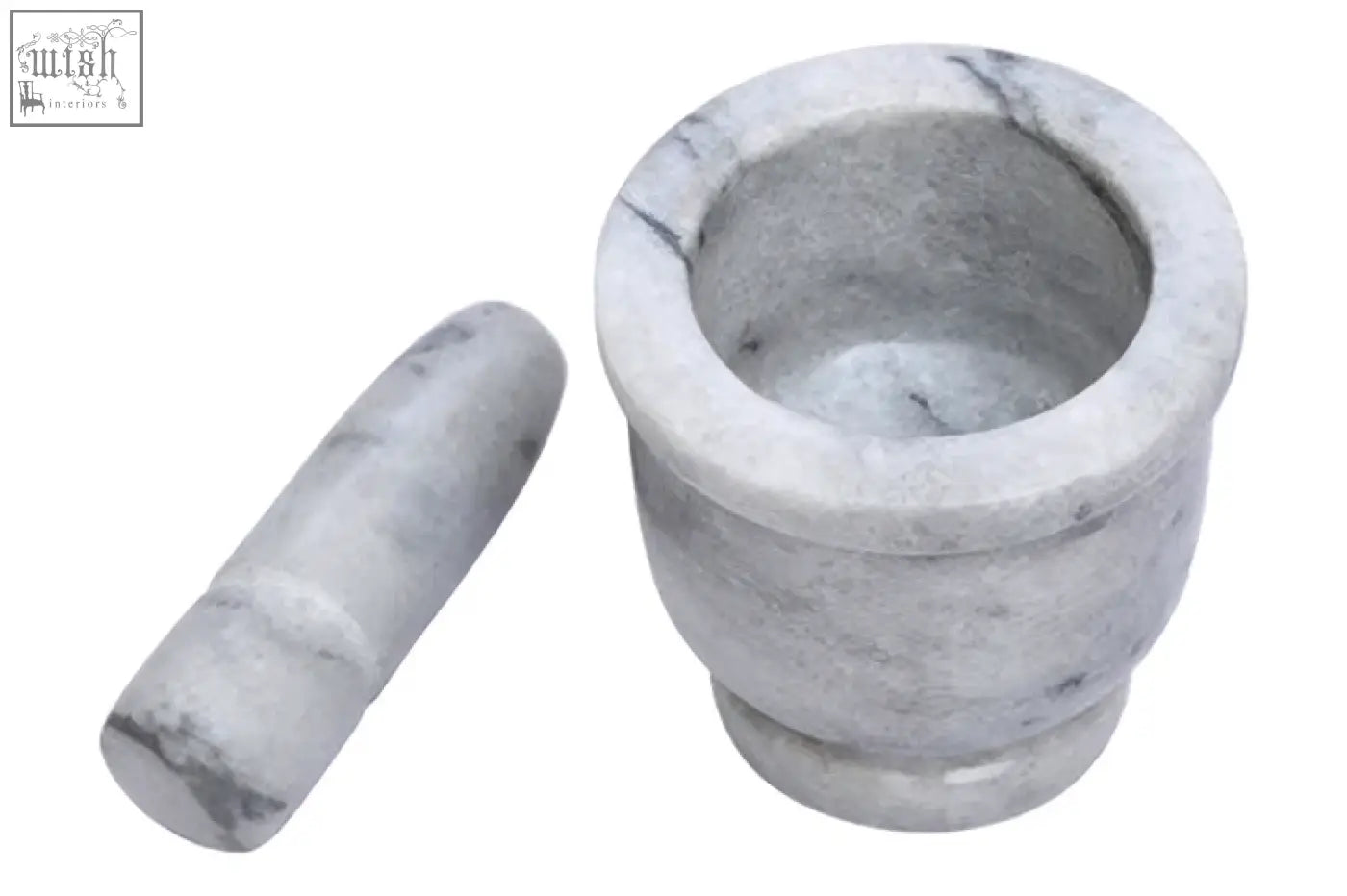 Salerno white marble large mortar and pestle set in white marble large with subtle gray veining for grinding herbs