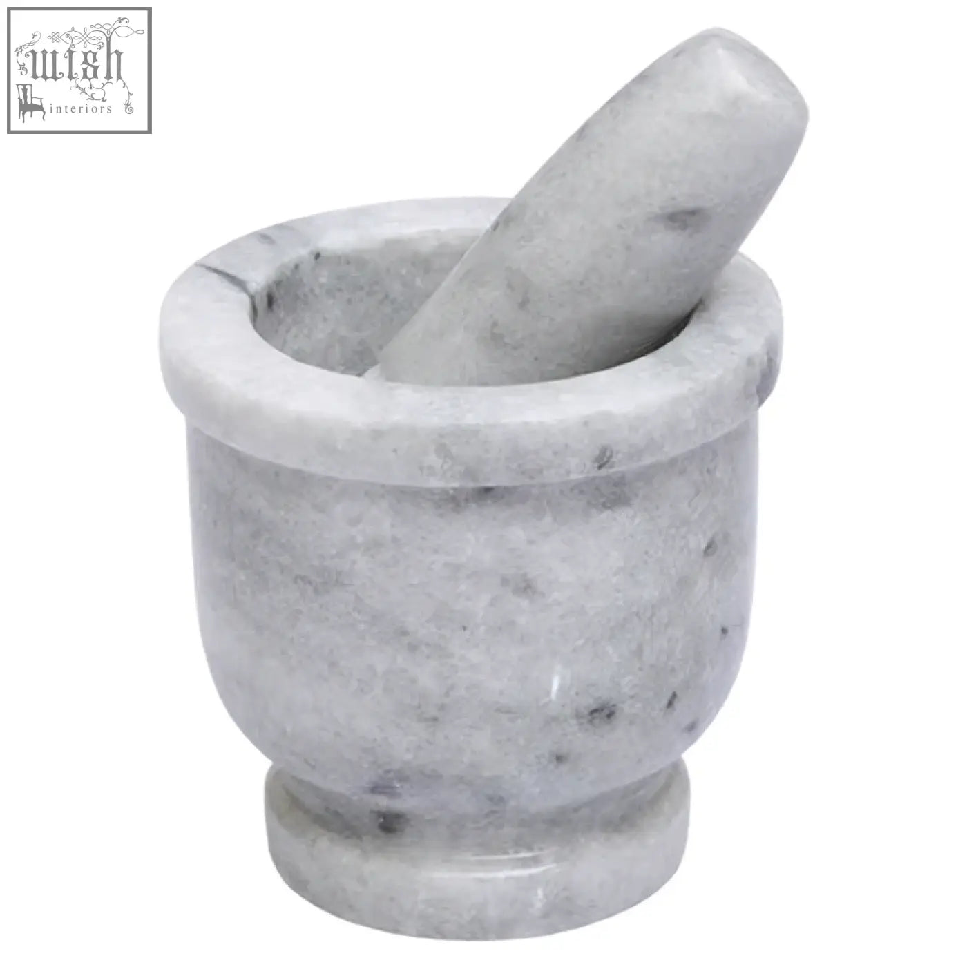Salerno white marble large mortar and pestle set in white marble with subtle gray veining for kitchen use