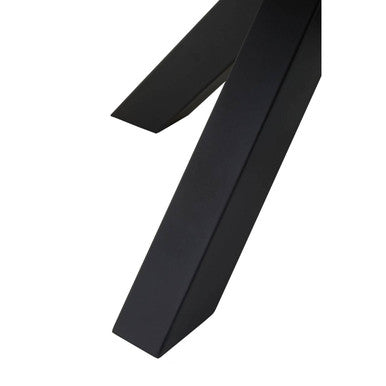 Black metal legs with a sleek angular design supporting the salford wood veneer round dining table