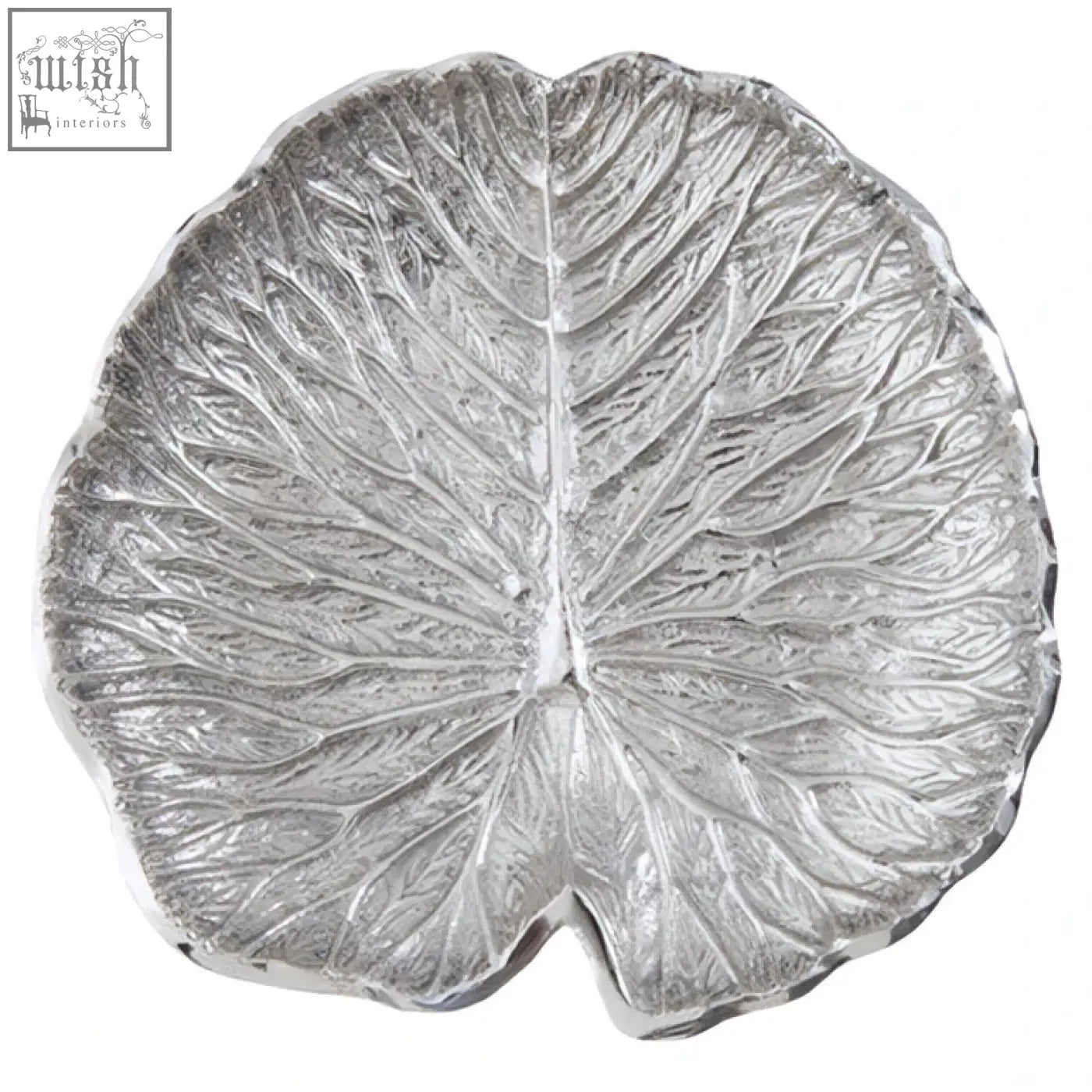 Silver finish lotus leaf plate shaped like a small serving tray with intricate vein detailing