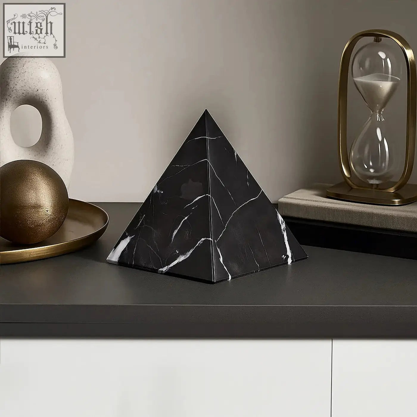 Salmo marble pyramid black marble pyramid ornament with white veining for stylish home decor
