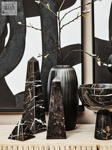 Black salmo marble pyramid and bowl with white veining decorative objects perfect for stylish home decor
