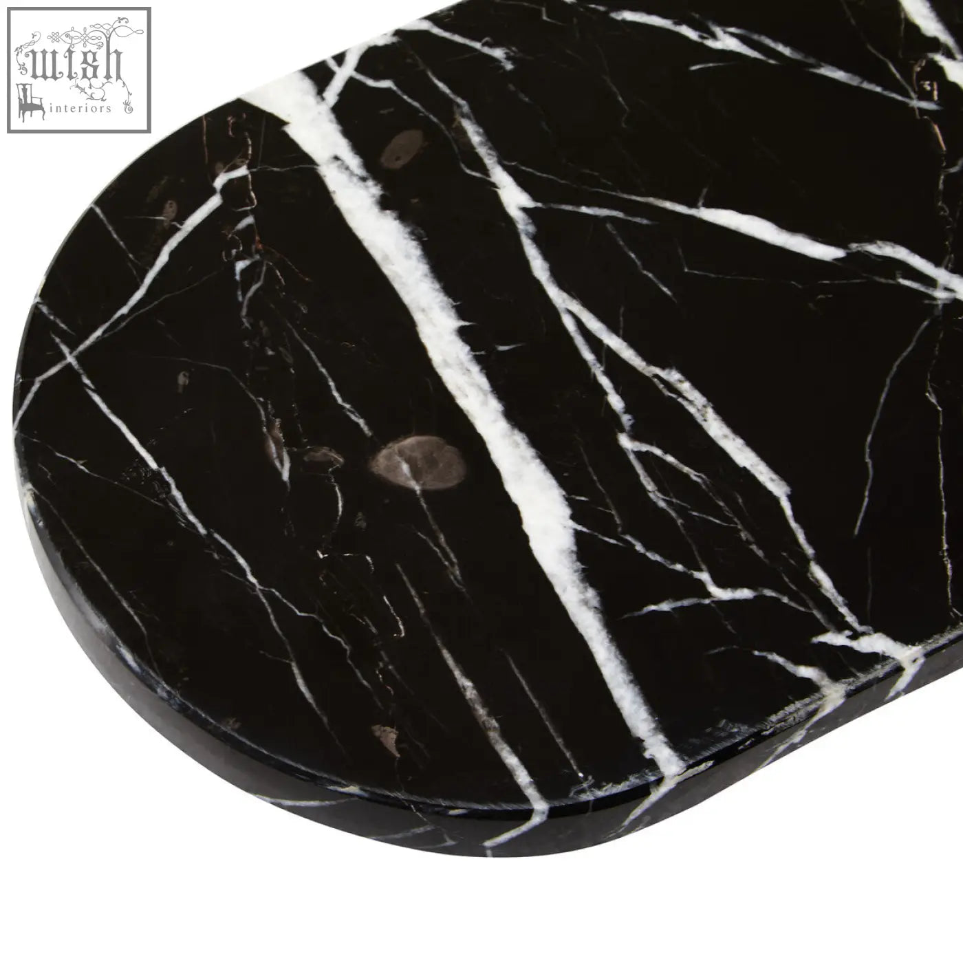 Salmo oval black marble chopping and serving board with striking white veining on elegant oval black marble tray