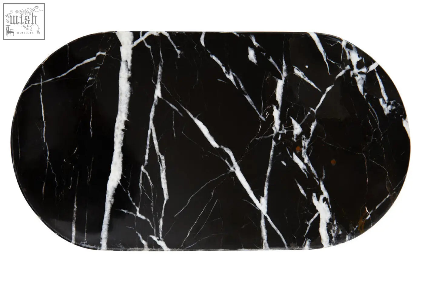 Salmo oval black marble chopping and serving board with a black and white marble pattern in an oval shape