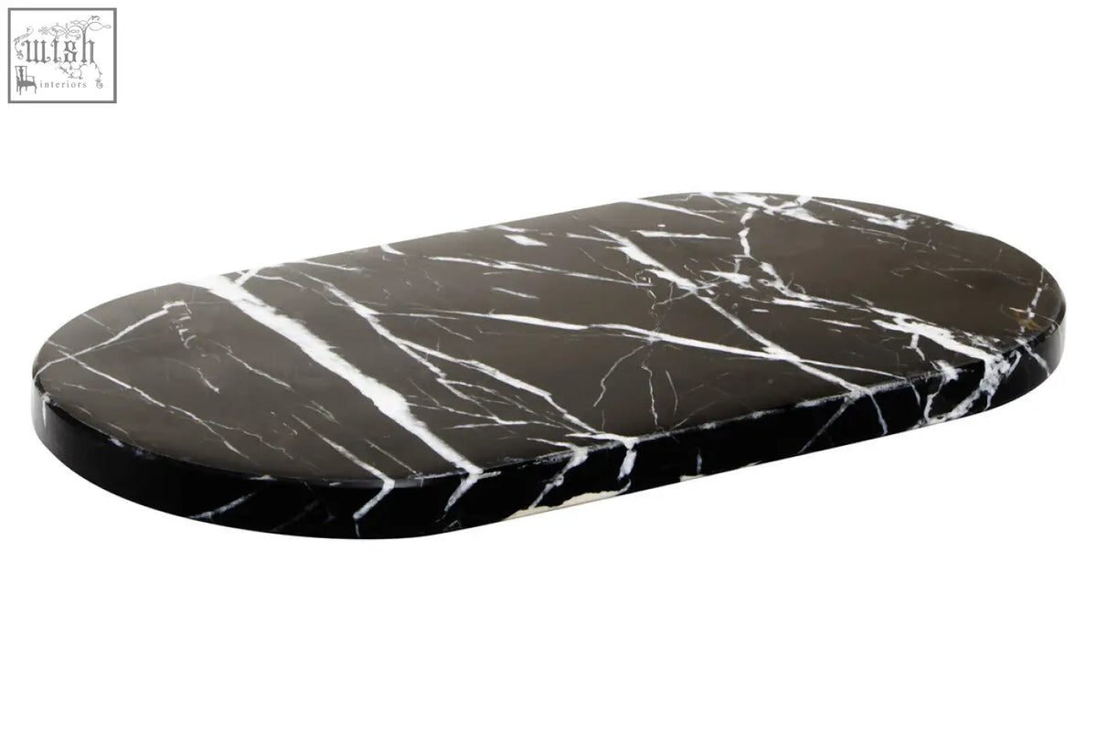 Salmo oval black marble chopping and serving board with stylish black and white oval black marble design