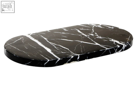 Salmo oval black marble chopping and serving board with stylish black and white oval black marble design