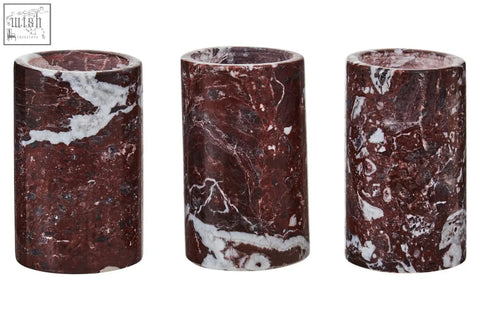 Salmo set of three red marble tealight holders with white veining perfect for elegant marble tealight holders display