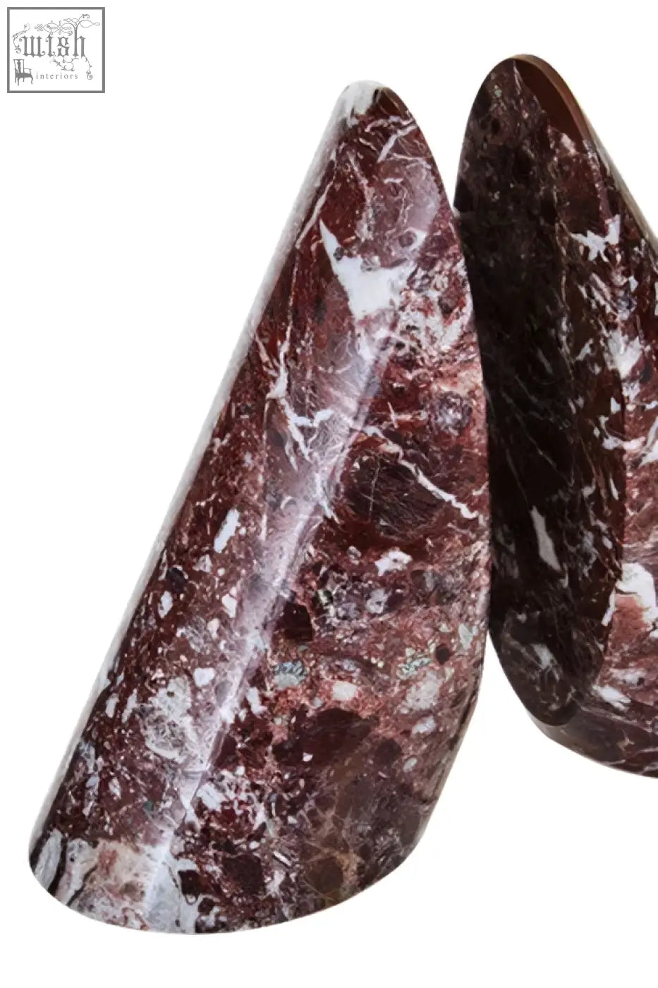 Salmo set of two dark red marble bookends with white veining perfect for stylish bookshelf decor
