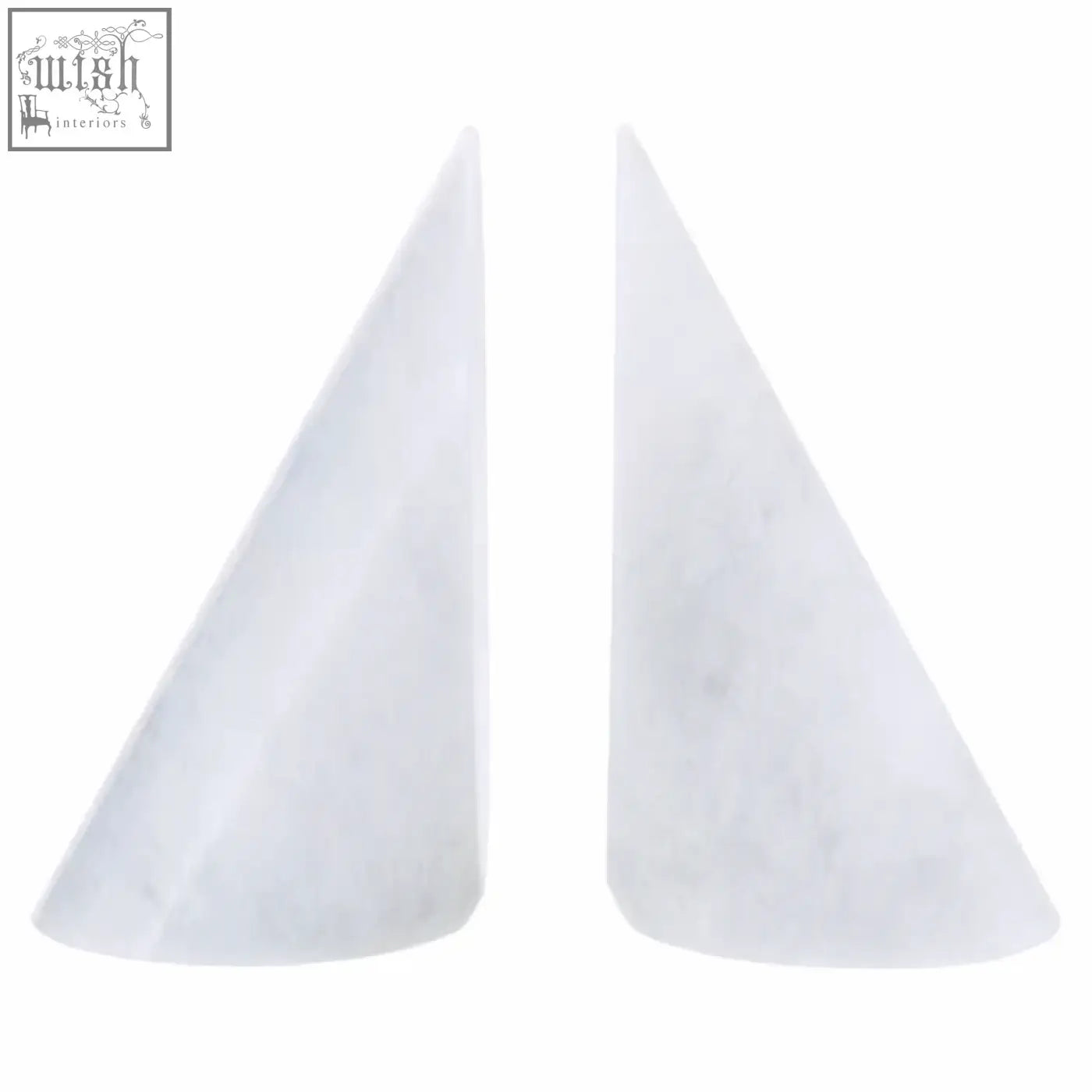 Salmo set of two white marble bookends in cone shape perfect for stylishly holding books on a shelf