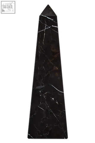 Salmo small black marble obelisk featuring white veining in sleek small black marble design