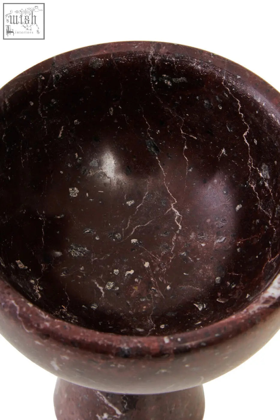 Dark brown marble salmo small red pedestal bowl with subtle white veining and a smooth polished finish