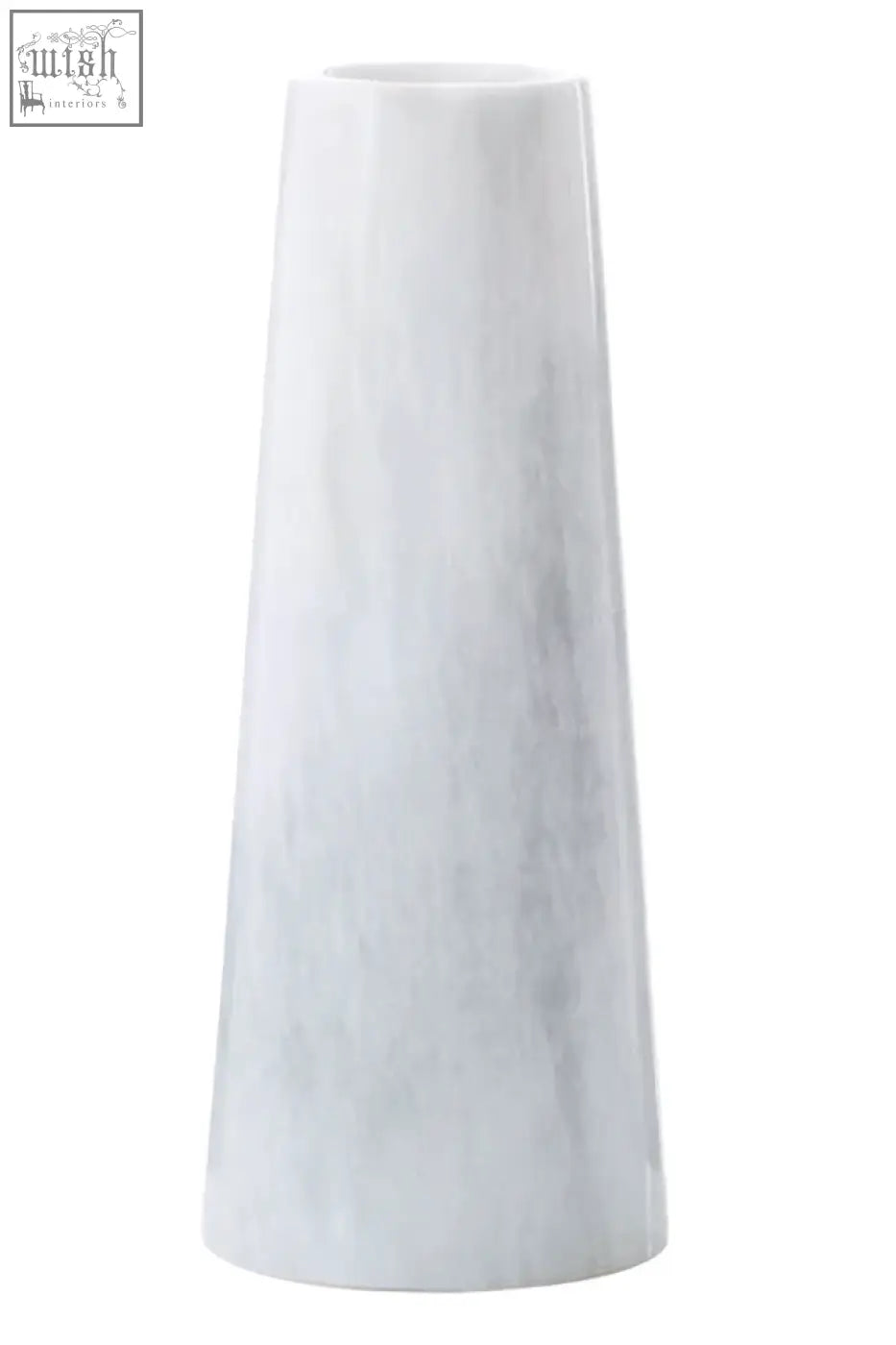 Salmo white marble tapered vase in white marble with subtle gray veining and a sleek tapered design