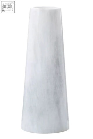 Salmo white marble tapered vase in white marble with subtle gray veining and a sleek tapered design