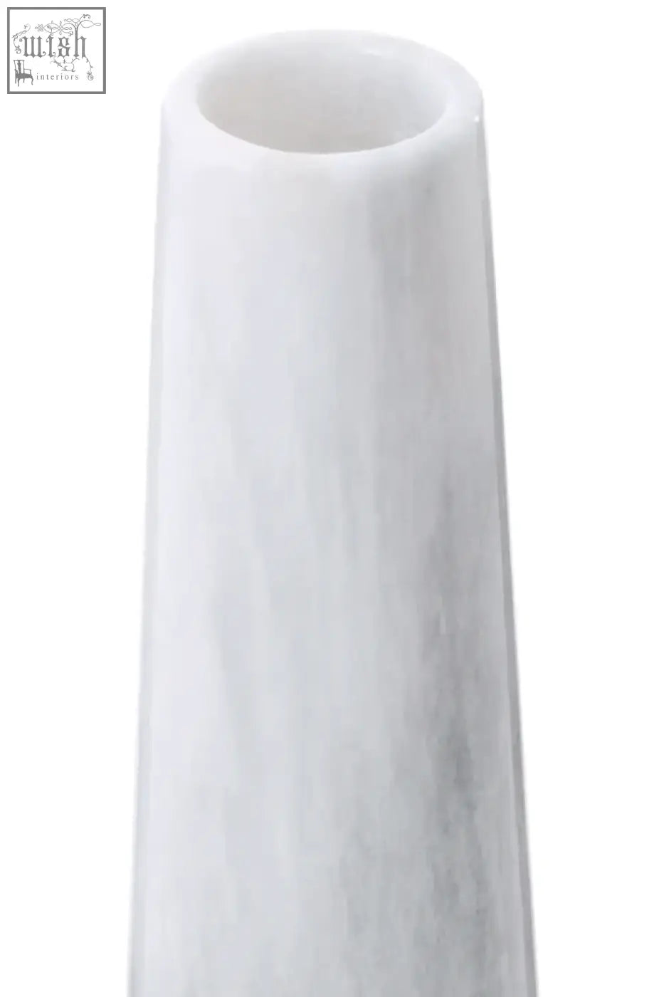 A sleek salmo white marble tapered vase with subtle gray veining perfect for modern home decor
