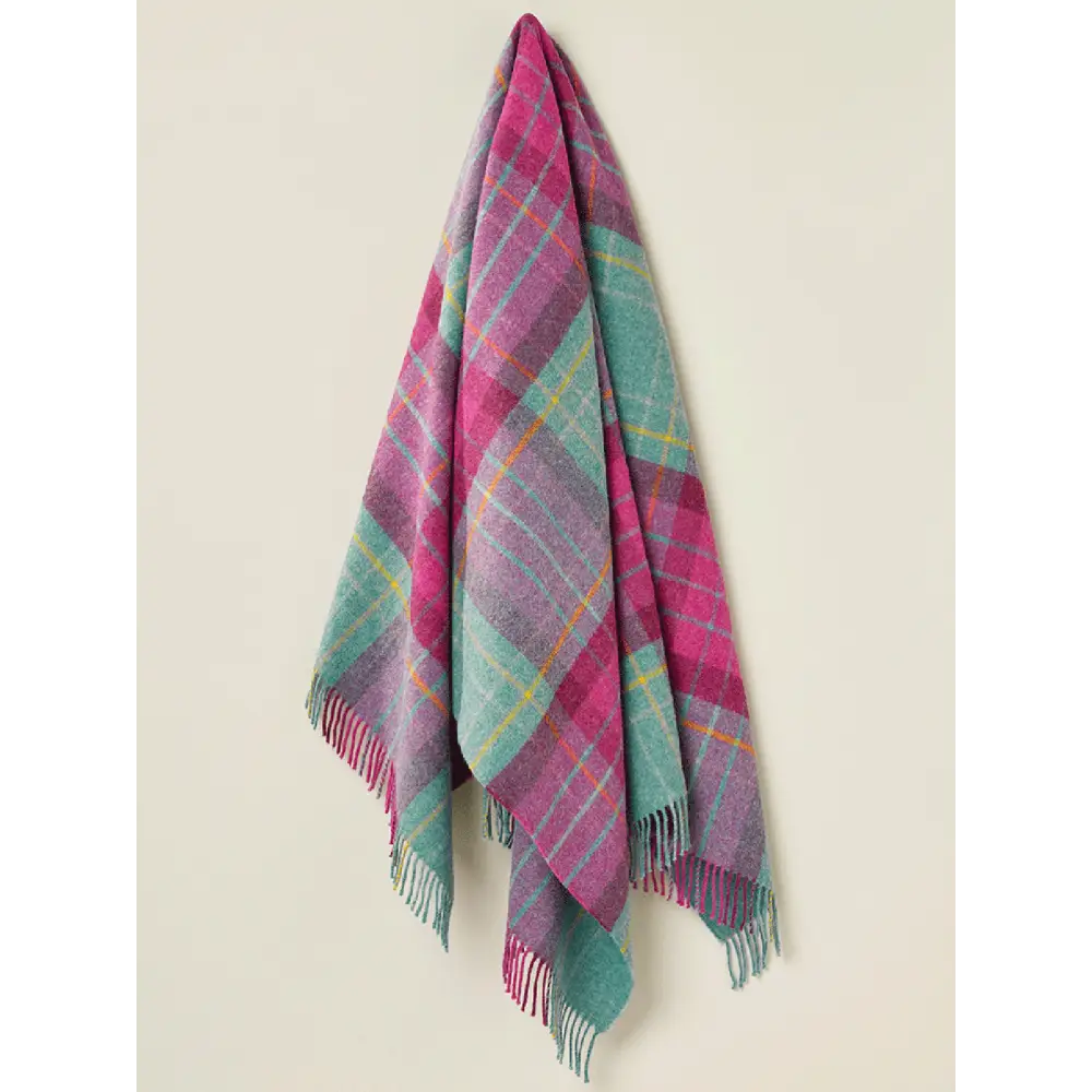 Saltburn Check Pure New Wool Throw - Cerise - Throws & Blankets