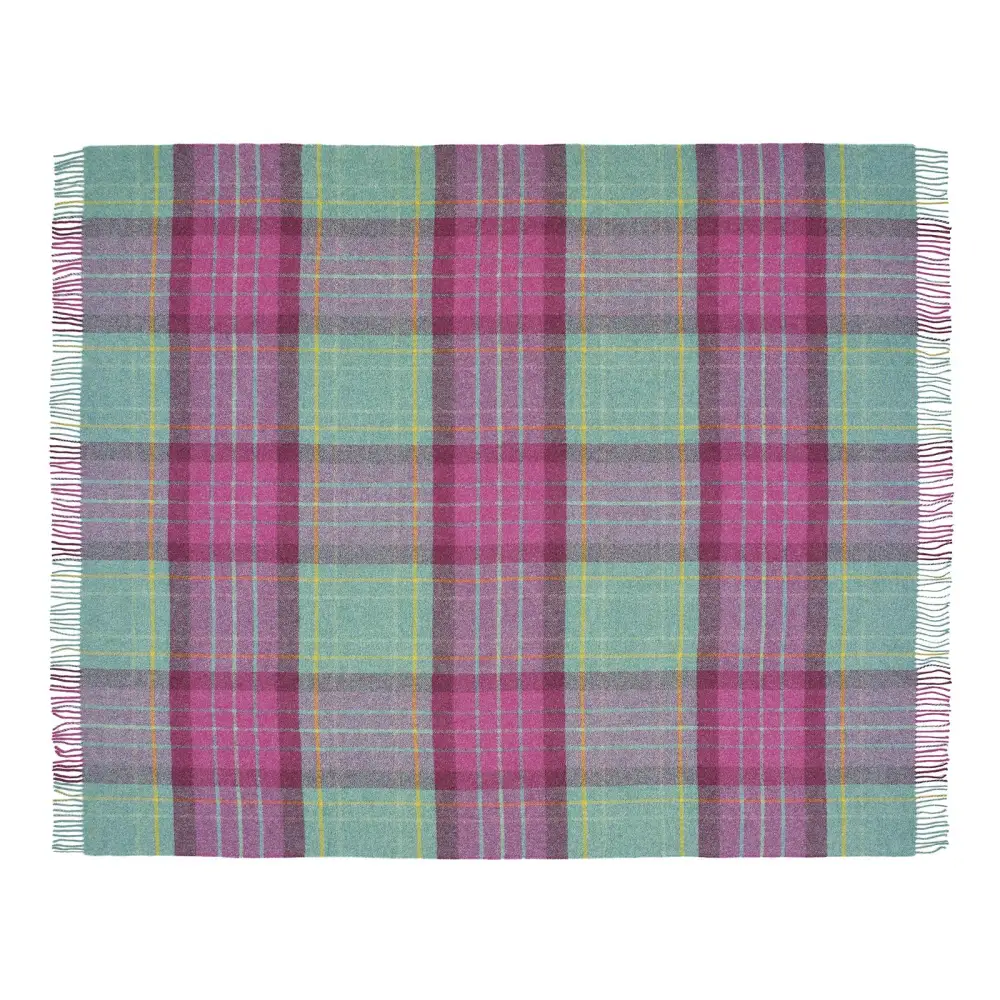 Saltburn Check Pure New Wool Throw - Cerise - Throws & Blankets