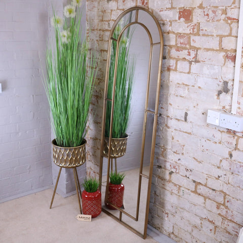 Samela full length arch mirror with gold frame and geometric paneling perfect length arch mirror for stylish spaces