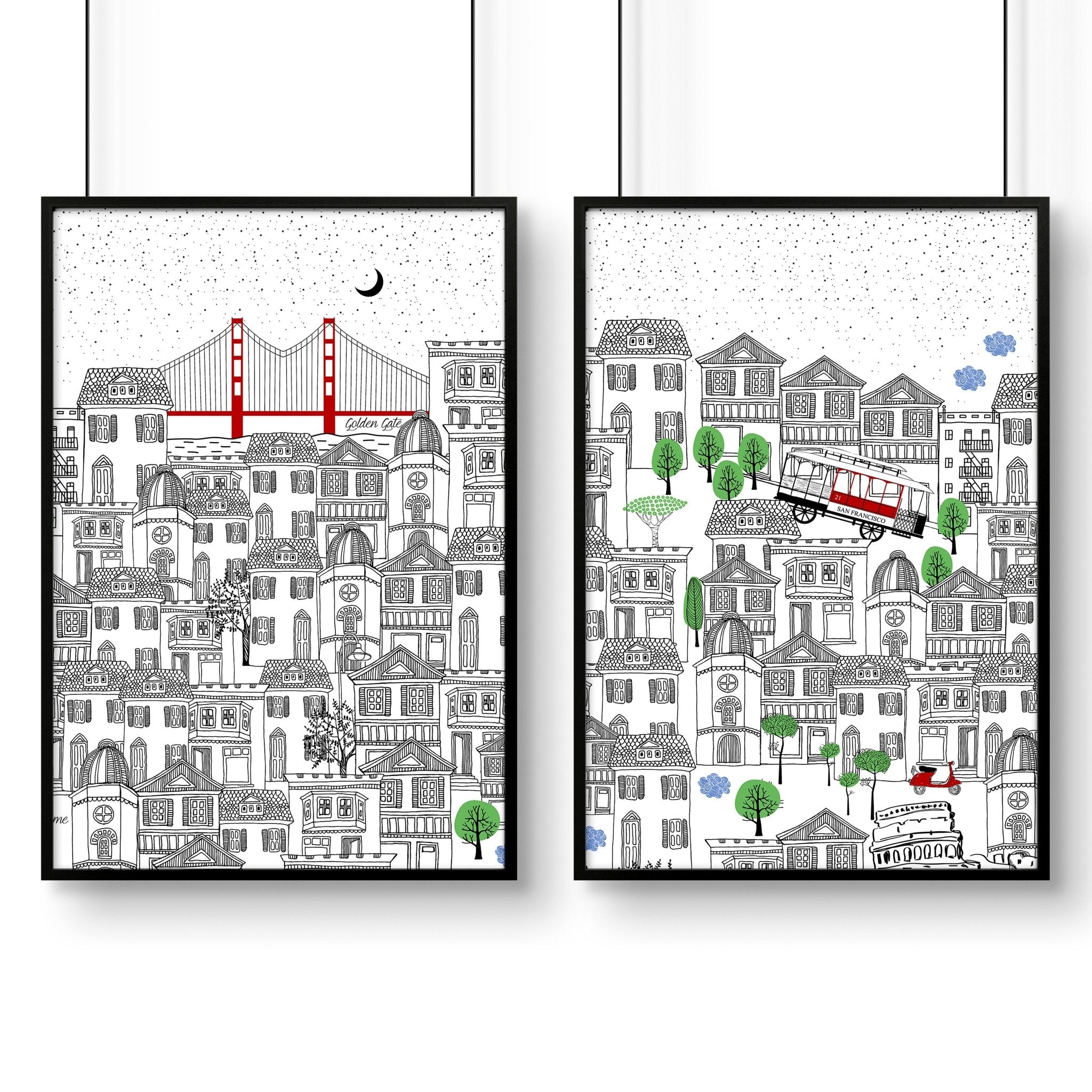 San Francisco print  | Set of 2 wall art travel posters