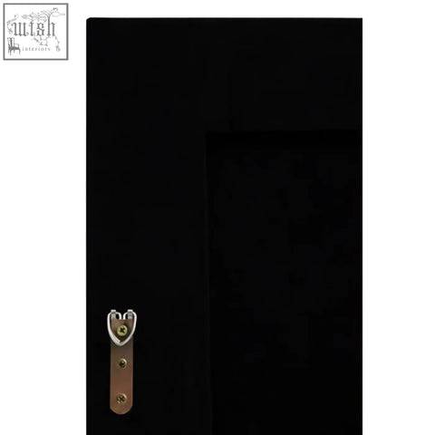 Black glossy cabinet door with silver heart-shaped hanging hardware for sana large rectangular wall mirror frame