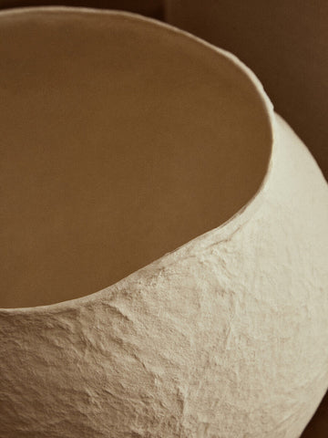 Sanai cotton mache large beige planter with textured off-white paper bowl and crinkled surface for plants