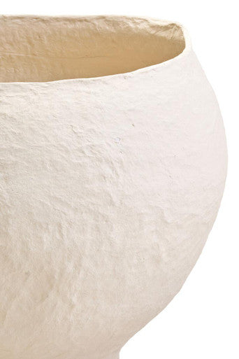 Cream-colored large beige planter with textured handcrafted surface made of ceramic sanai cotton mache style