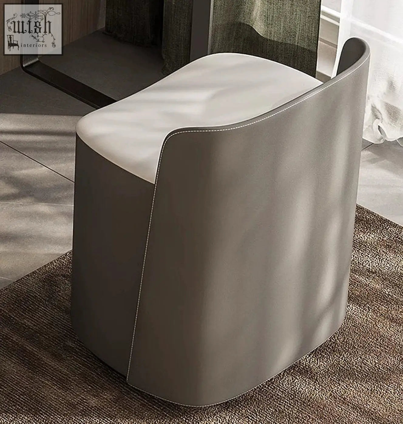 Modern grey leather stool with white upholstered seat for sanchez dressing table vanity grey dressing table setup