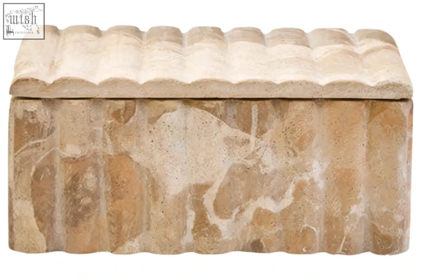 Beige textured santino rectangular chocolate marble box with ribbed lid and vertical grooves design