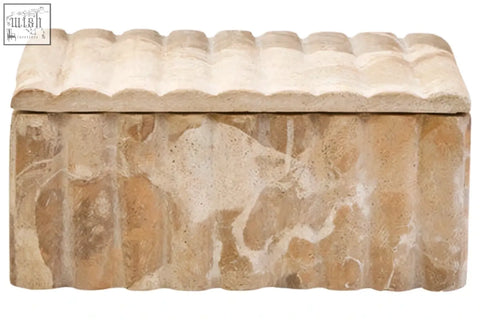 Beige textured santino rectangular chocolate marble box with ribbed lid and vertical grooves design