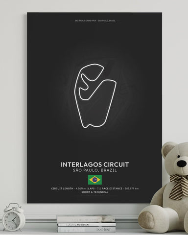 Black circuit poster featuring white line drawing of interlagos formula in são paulo for racing fans