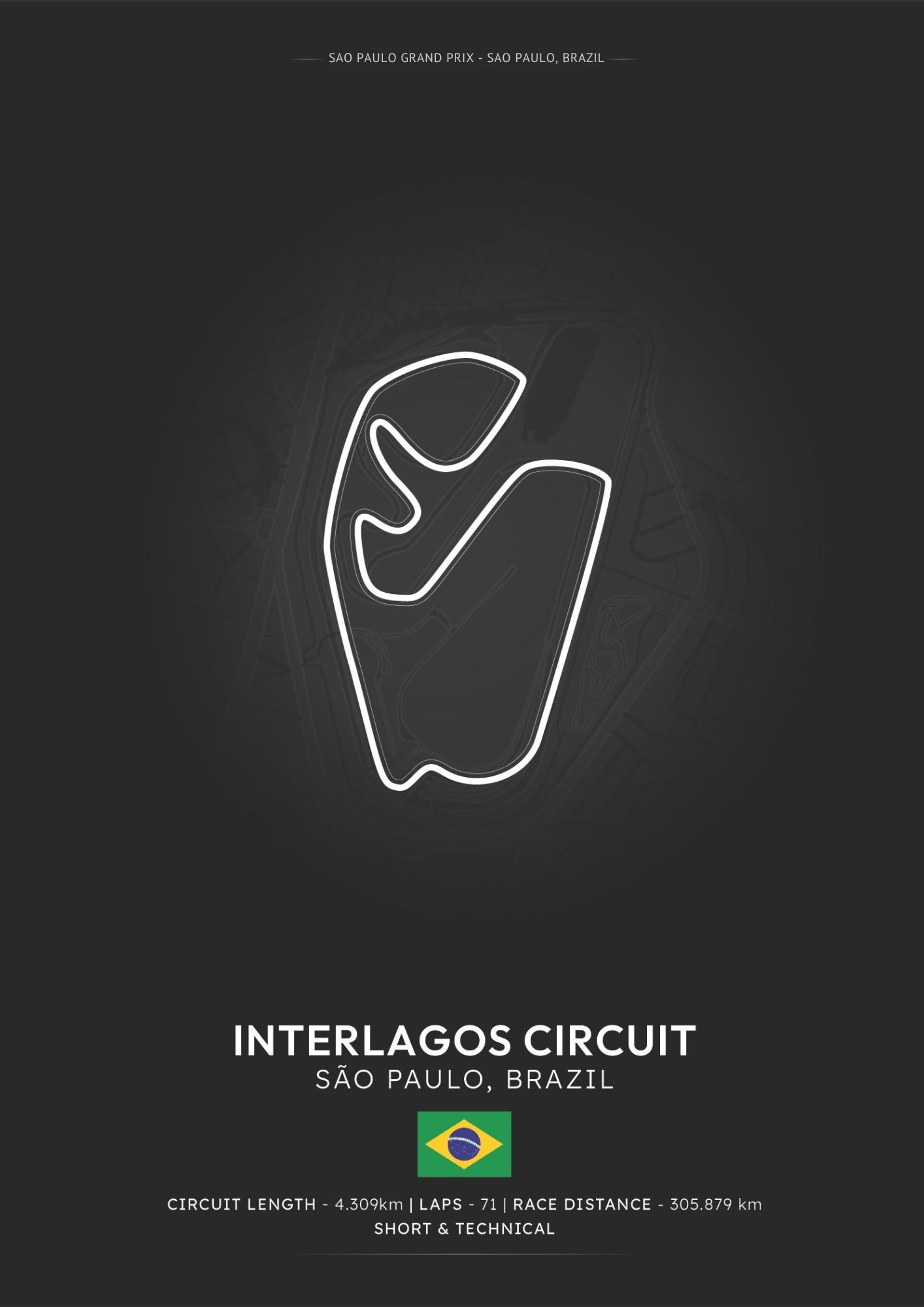 White line art circuit poster of interlagos formula track in são paulo perfect for f1 fans and decor