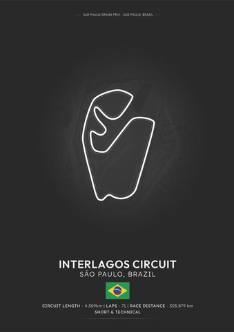 White line art circuit poster of interlagos formula track in são paulo perfect for f1 fans and decor