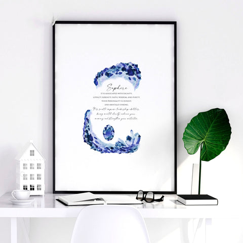 Sapphire Birthstone wall art print