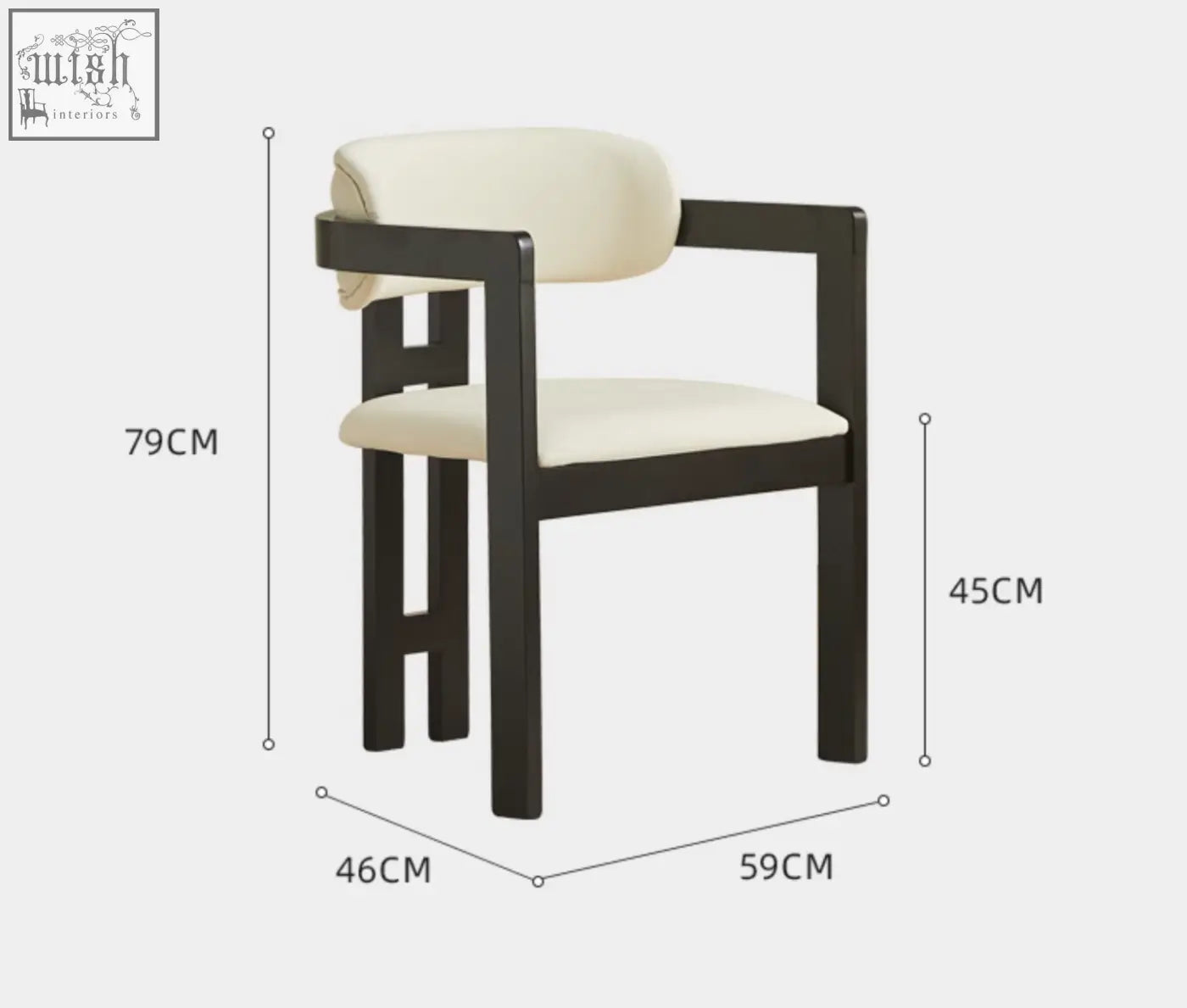 Cream-colored upholstered sara dining chair with sleek black wood frame fits well with coffee table set designs